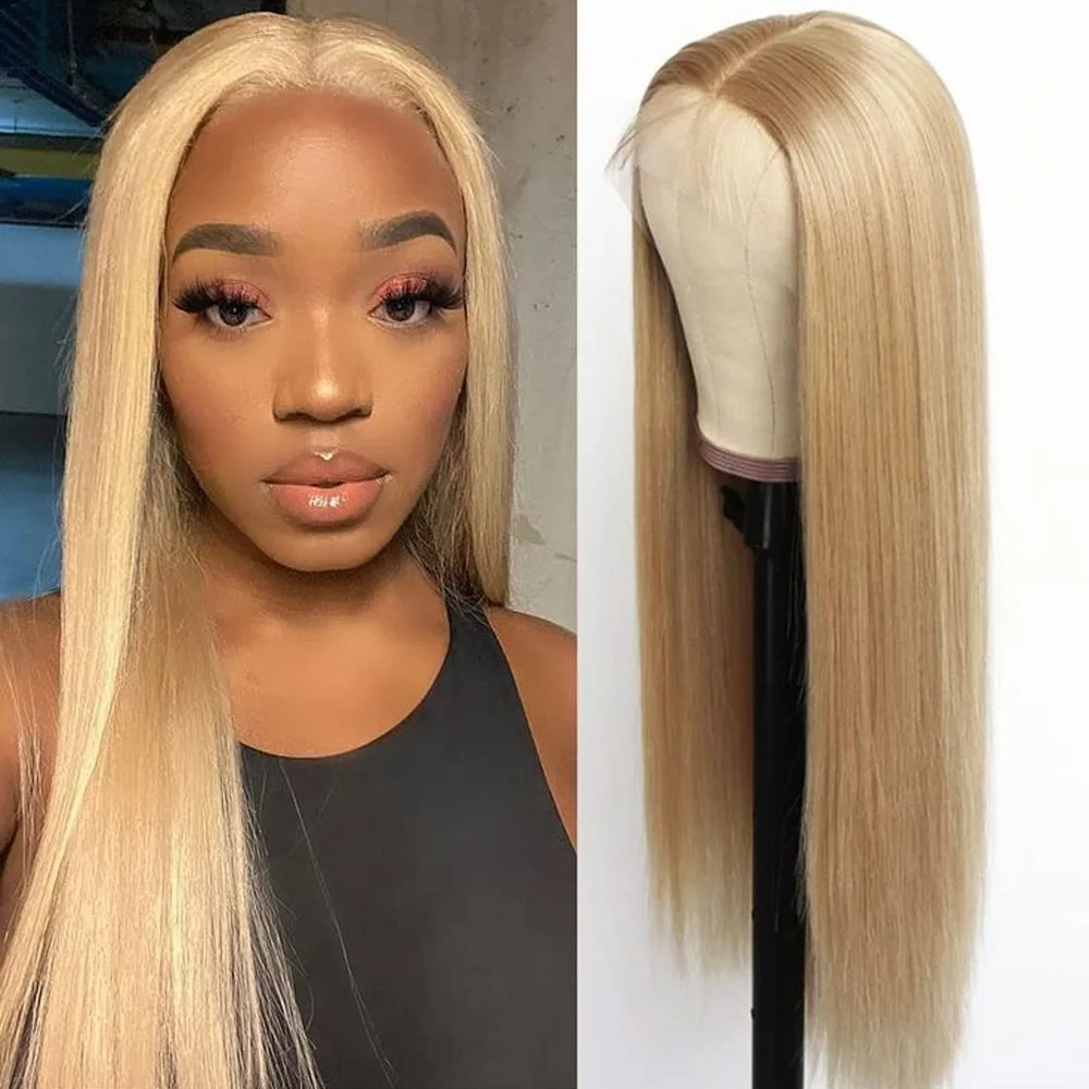 Mixed Gold Straight Synthetic Wig – Translucent Lace, Realistic Scalp, Perfect for Any Occasion