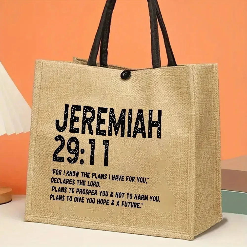 

Jeremiah 29 11 Inspirational Quote Tote Bag a Spacious Durable Jute Bag with Black Handles Gatherings Daily Commutes for Women