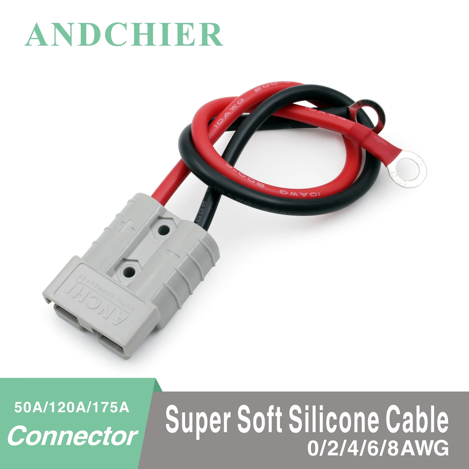 50A 120A 175A 350A 600V Battery Charging Wire 2 Pin Connector Forklift Plug 8/6/4/2AWG Soft Silicone Cable Power Connection Wire