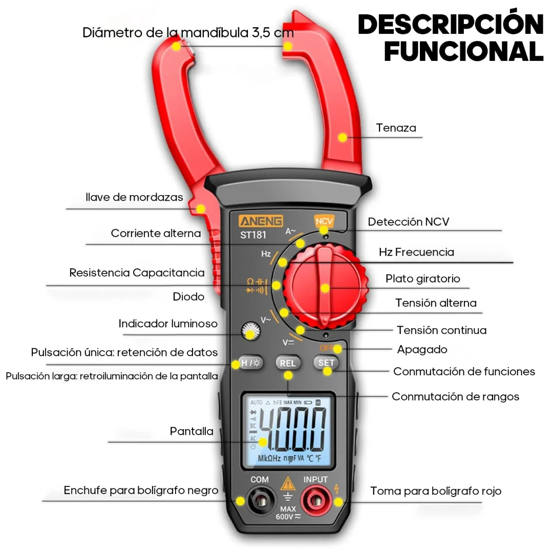 Digital Hook Multimeter, JEMUON 4000 Unit Clamp Meter with NCV and Backlit Display, AC/DC Multimeter