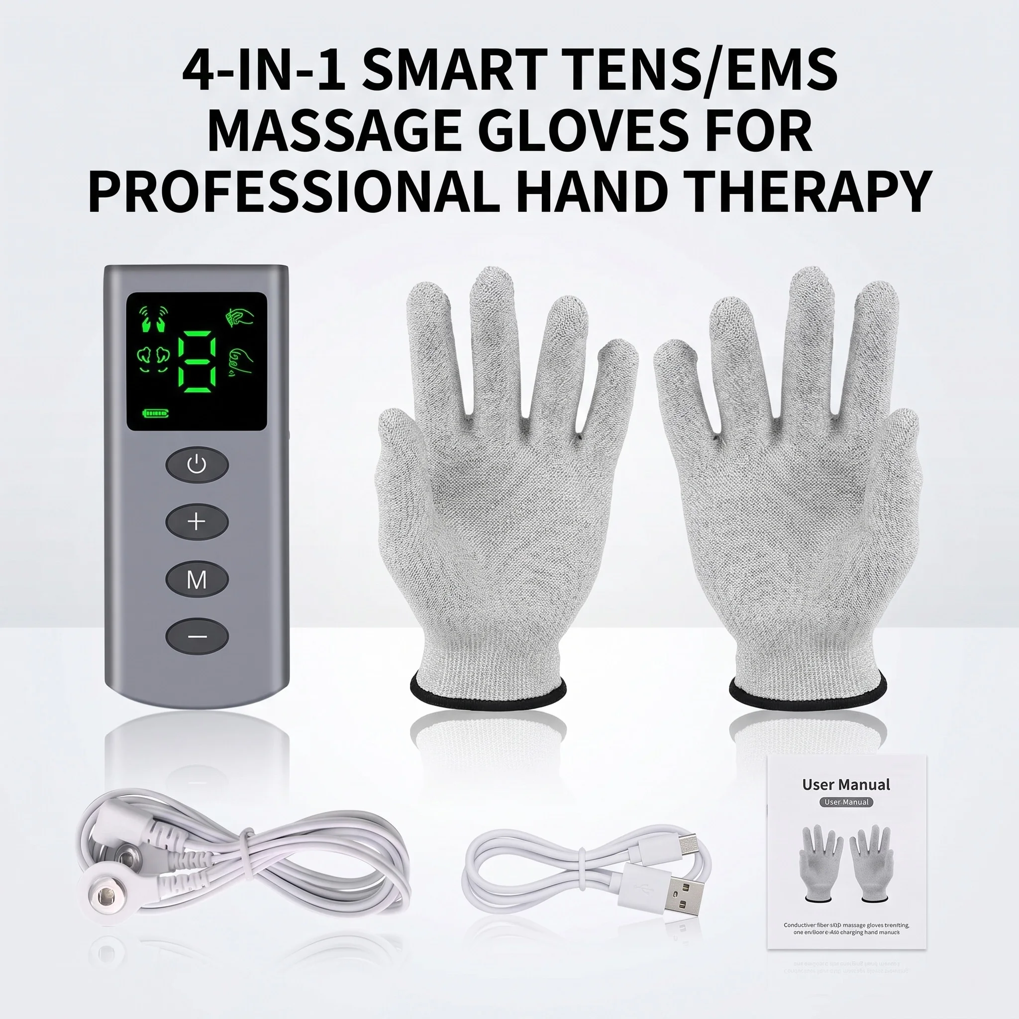 

TENS EMS Massage Gloves Muscle Stimulator Hand Physiotherapy Device Pain Relief 4 Mode 9 Level Portable Beauty Care Spa Tool Kit
