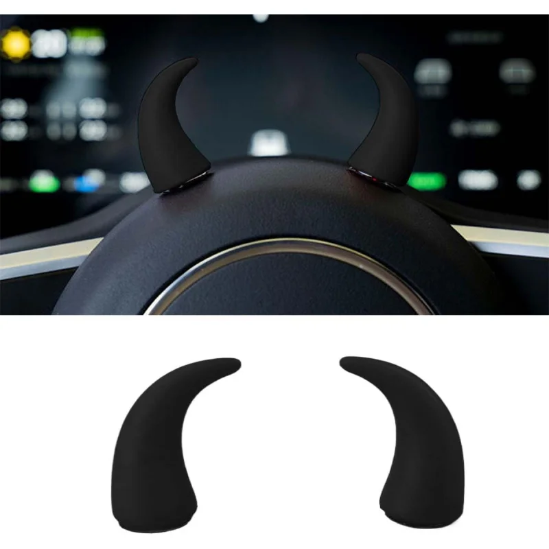 3D Devil Bull Horn Car Interior Decoration, Funny Car Steering Wheel Ornament Stickers, Cute Car Dashboard Decoration Acces
