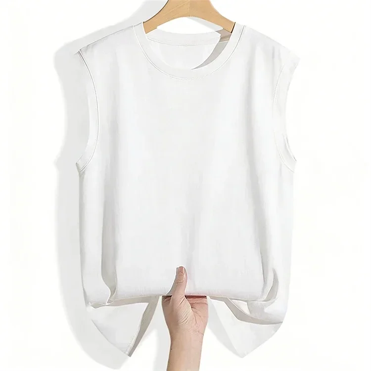 Einfarbiges Geripptes Damen-Tanktop 2026 Sommer Baumwolle O-Ausschnitt Ärmellose Weste Locker Lässig Vielseitig Streetwear Camisole – Detail 6