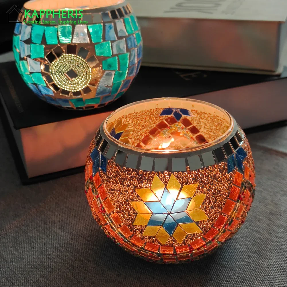 Moroccan Glass Tea Light Candle Holder Porcelain Mosaic Glass Candle Holder Home Decoration Wedding Centerpiece