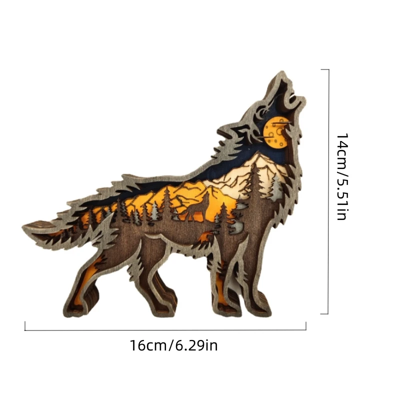 Hollow Animal Home Office Wooden Crafts Creative North American Forest Wolf Totem Elk Brown Bear Ornaments