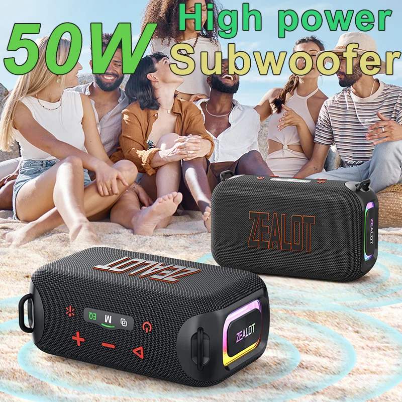 50W Powerful Subwoofer HIFI Stereo Surround Outdoor Waterproof Boombox Insert 8000mAh Large Battery Portable Bluetooth Speaker