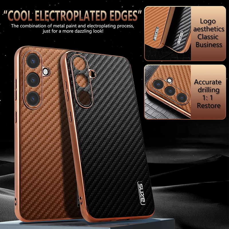 

Carbon fiber+electroplated frame Back Cover For Samsung Galaxy S24 Fall prevention Phone Case For Samsung Galaxy S24 Case 6.2"