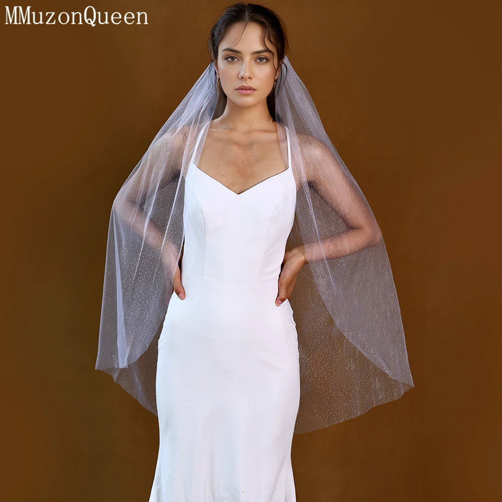 MMQ M94 Shiny Bridal Veil Long Single Layer Classic Elegant Luxury Bridal Wedding Accessories Customized