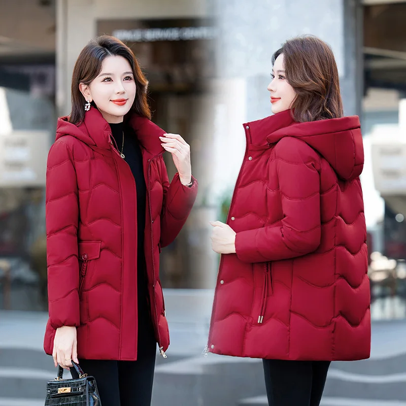 Women Parkas Coat Solid Mid Length Jacket Detachable Hooded Zipper Pocket Long Sleeve Thick Slim Office Lady Casual 2025 Winter