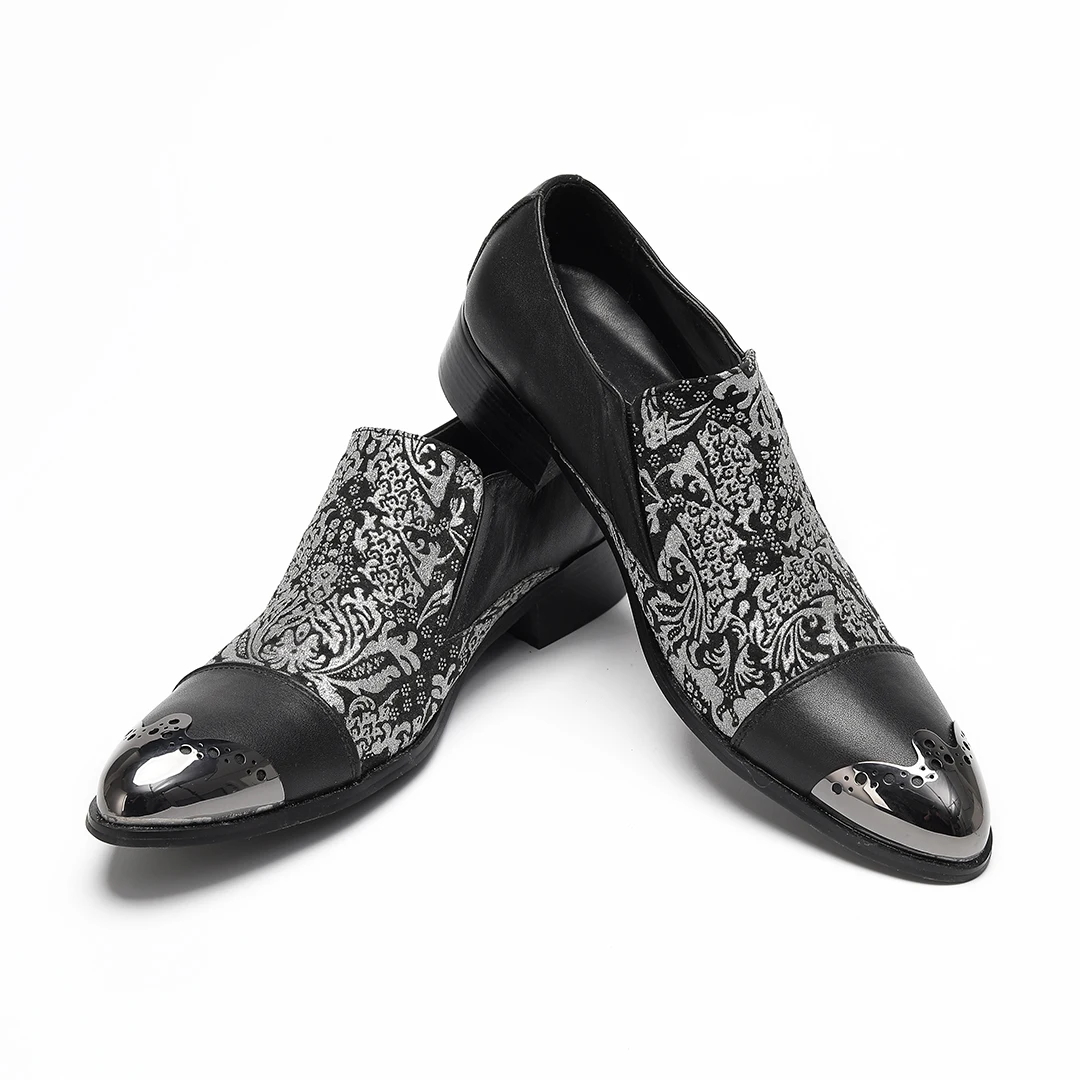 

Классические мужские туфли из натуральной кожи с черным металлическим острым носком, мужские модельные туфли большого размера, мужские деловые туфли без шнуровки, официальная обувь