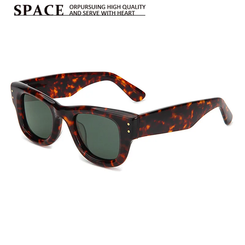 Luxury Acetate Square Sunglasses Thick 3D Frame Metal Rivet Shades, UV400 Anti-UV Fashion Eyewear Custom Logo Available