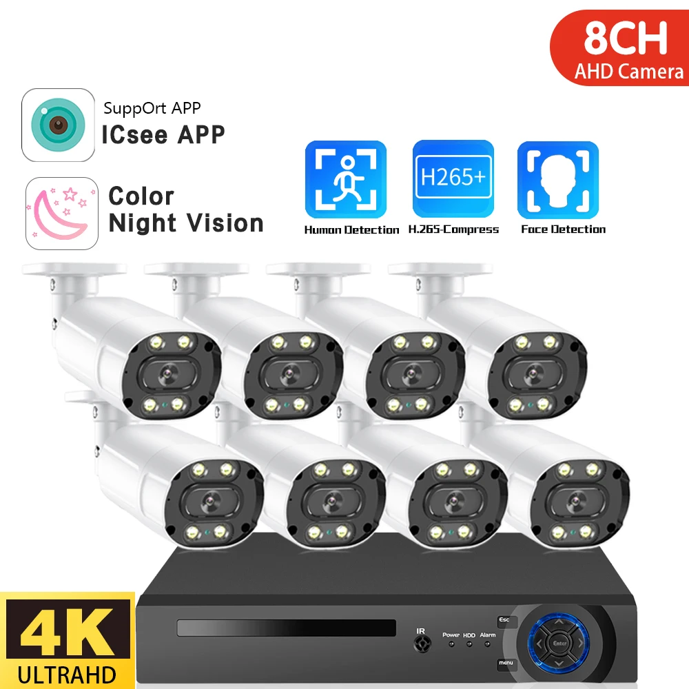 

8MP HD 8CH AHD DVR Face Detection Color Night Motion Detection Outdoor Security Camera System SetCCTV Video Surveillance Kit