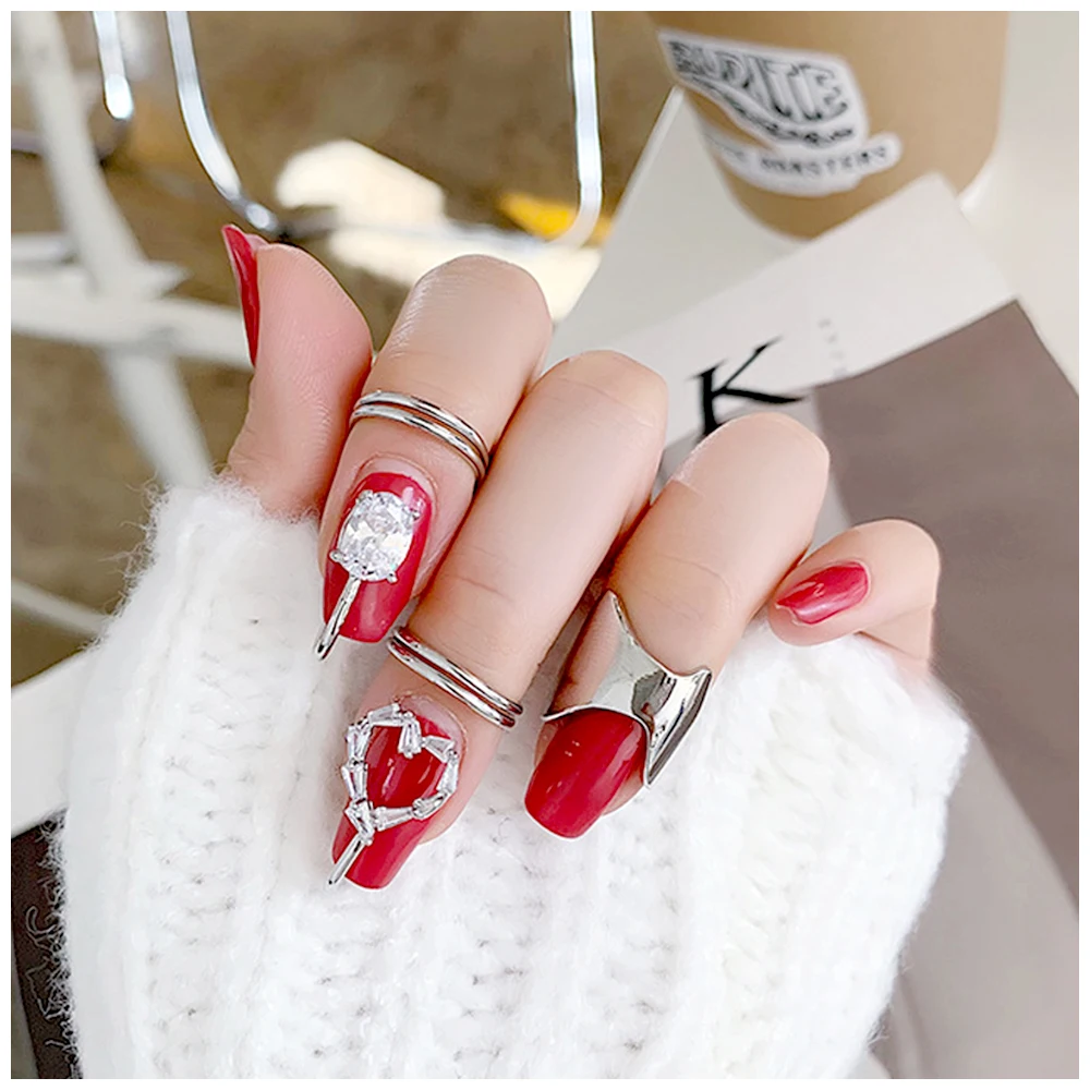 Fashion Zircon Finger Nail Ring Photo Phalanx Ring Gold Plated Manicure Protective Rings For Women Teen Trendy Jewelry Accessory