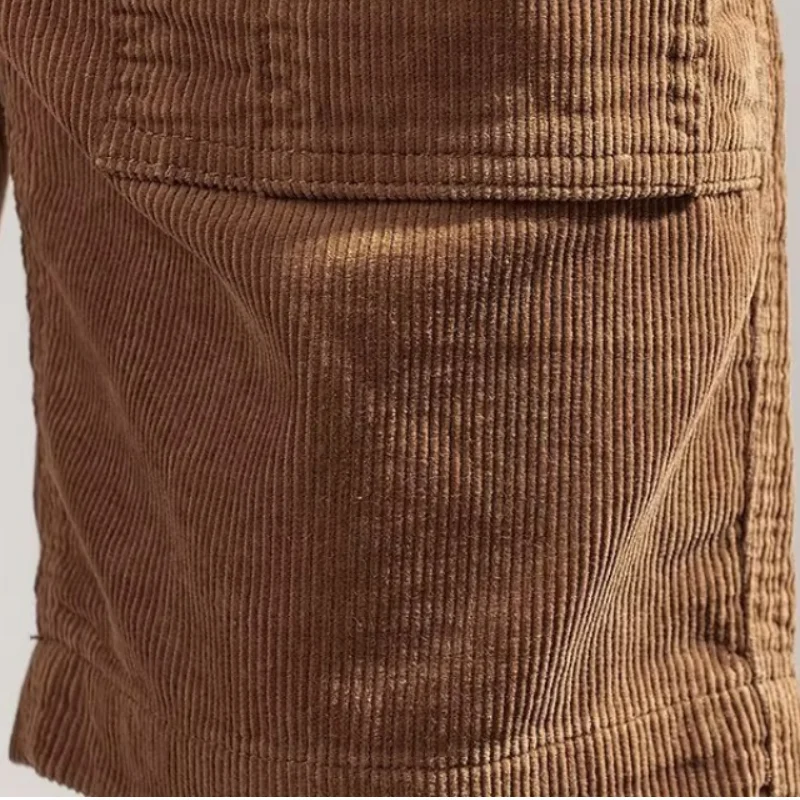 Summer Cargo Men\'s Shorts Retro Corduroy Trendy Solid Color Loose Casual Sports Straight Shorts Large Size Multi-pocket Shorts