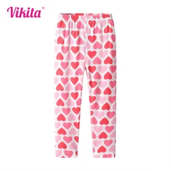 VIKITA Girls Heart Shape Leggings Kids Toddlers Cotton Casual Daily Skinny Pencil Pants Pink Trousers Children Clothing 3-12Yrs