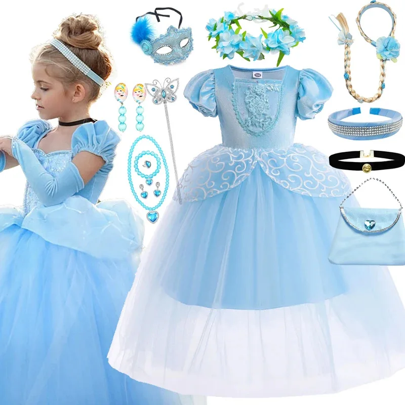 Sky01 Girl Cinderella Dress for Kid Girl Halloween Princess Cosplay Velvet Ball Gowns Clothing Mesh TUTU Floral Costume 2-1Sd01$