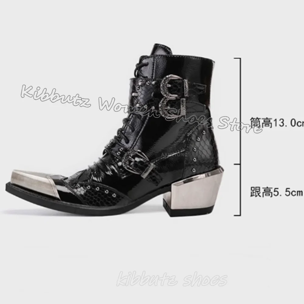Stivaletti con decorazioni in metallo Rivetti Novità Cerniera in pelle Moda Elegante Sexy Conciso Scarpe da donna di lusso Punta quadrata Tacco grosso Nuovo