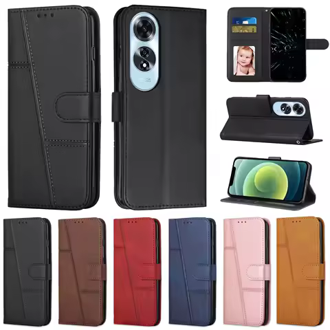 Strap Leather Phone Case Wallet Book For Oppo Reno 13 12 11 10 13F 12F 11F A5 A3 Pro A5x A60 A79 A98 5G A78 A38 Card Flip Cover