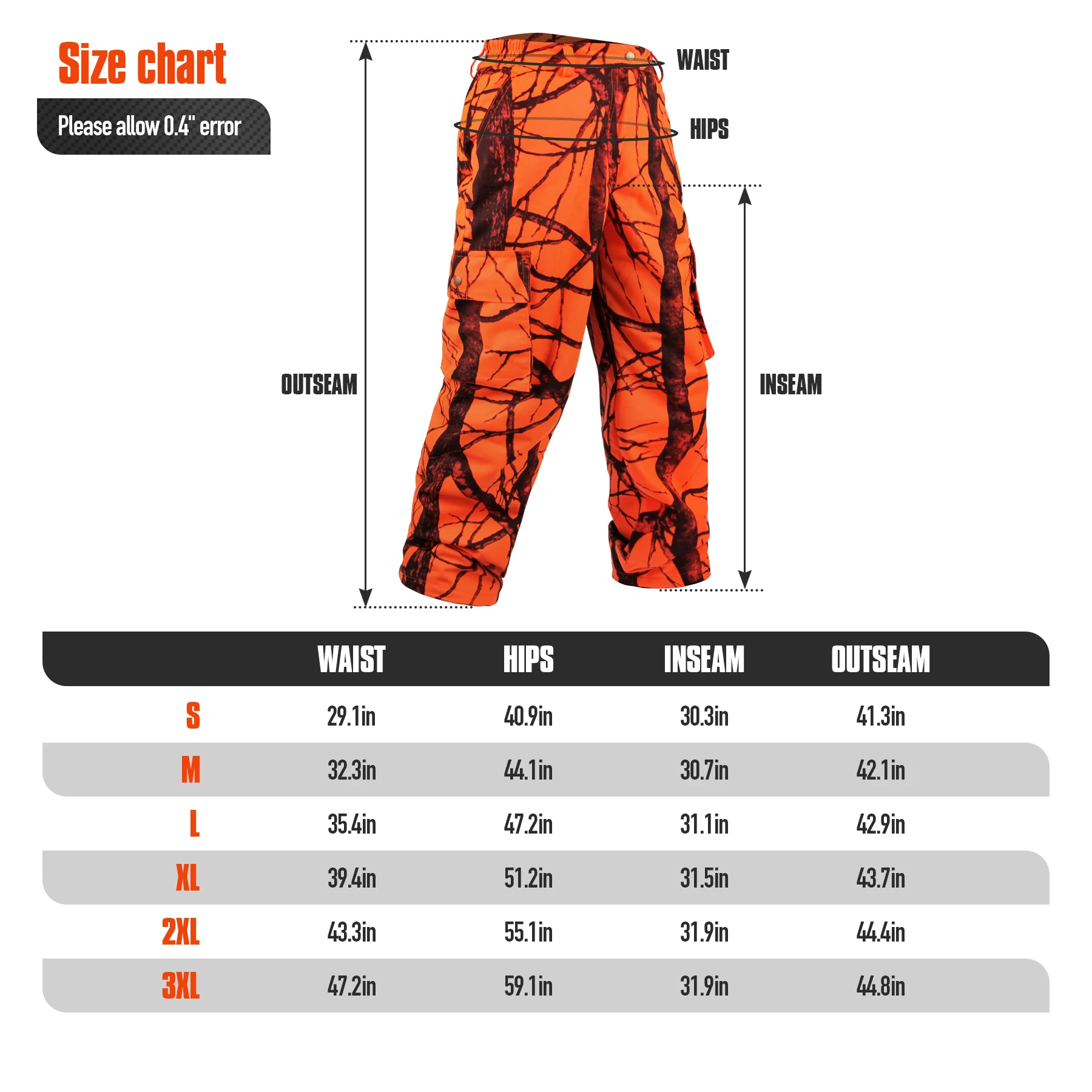 Men's Hunting Pants Outdoor Orange Camo Hunting Pants Windproof  Tactical Long Pants Warm Sweatpants for Camping Hiking Fishing