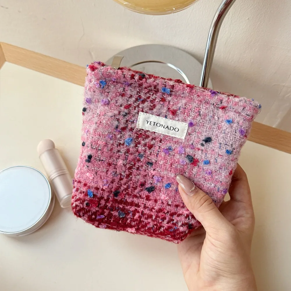 

Fashion Woolen Makeup Bag Large Capacity Zipper Wash Bag Portable Storage Bag Women Girls