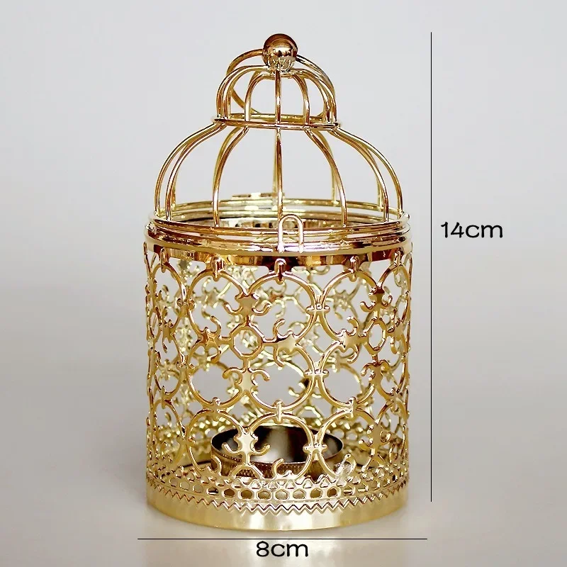 Gold Electroplated Iron Birdcage Candelabra Vintage Openwork Filigree Candle HolderHome Decor Table Centerpiece HousewarmingGift
