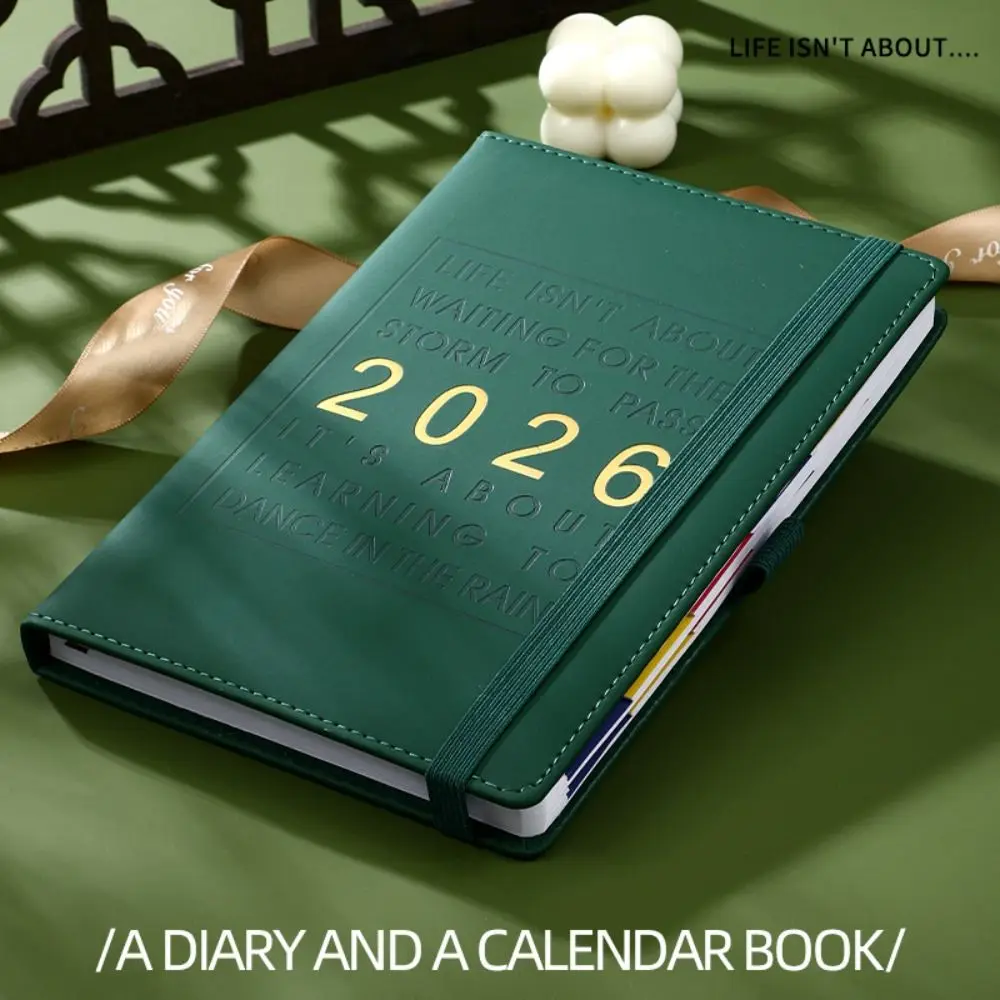 ภาษาอังกฤษ 2026 Schedule Planner Notepad สวมใส่บุ๊คมาร์ค A5 Agenda Planning Notebook กระดาษหนาแบบพกพา