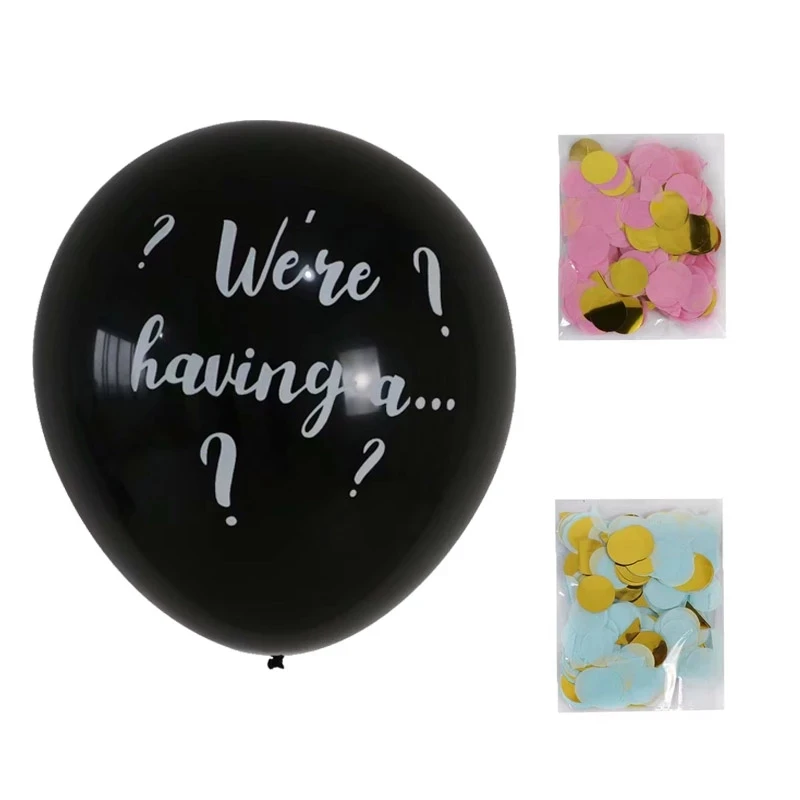 1Set Gender Reveal Confetti Balloon 36inch Black Latex Boy Or Girl Balloon Come With Blue Pink Confetti For Child Shower Balls