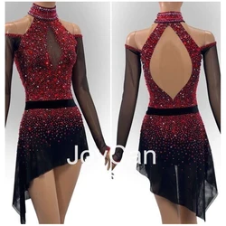 JoyCan Ice Figure  Skating  Dress Girls Blue Spandex Stretchy Mesh Competition Dance Wear Customized BD9827