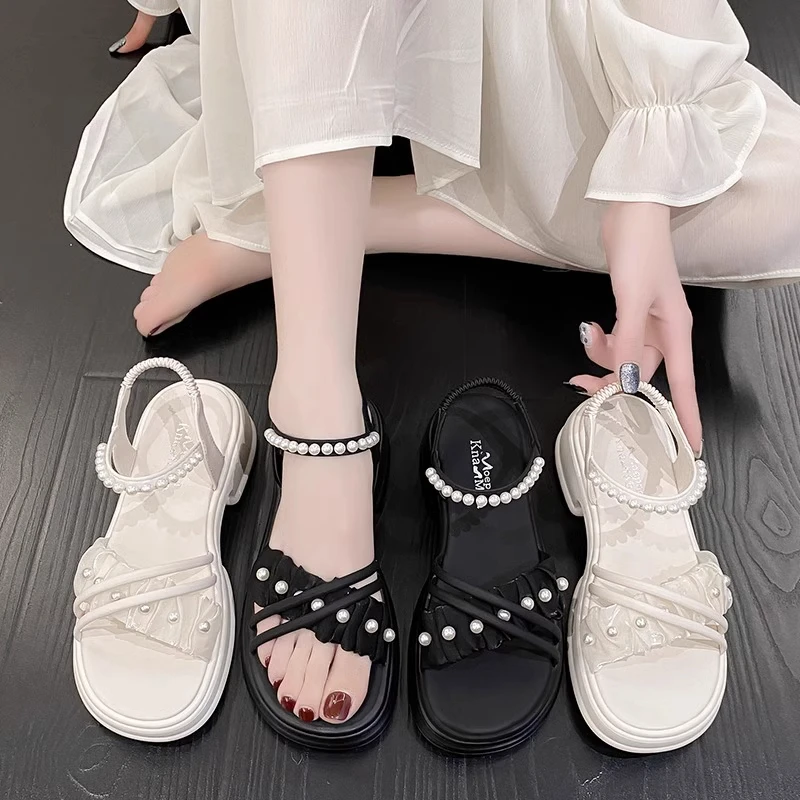 Princess Girls Strappy Sandals with Shiny Beaded 2026 New Summer Toddler Beach Sandals Non-slip Simple Trendy School Party Shoes