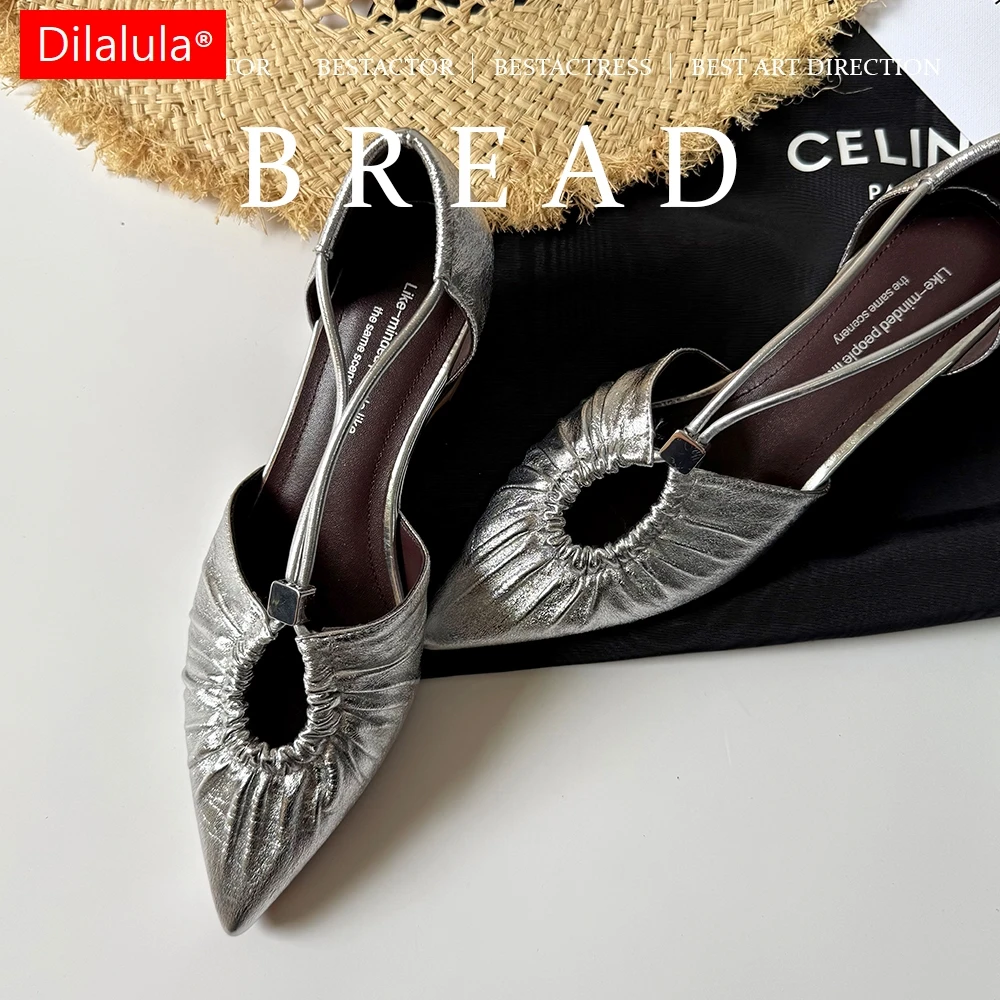 

Dilalula 2025 сандалии из натуральной кожи с закрытым носком, женские элегантные сандалии с острым носком на среднем толстом каблуке, женские вечерние