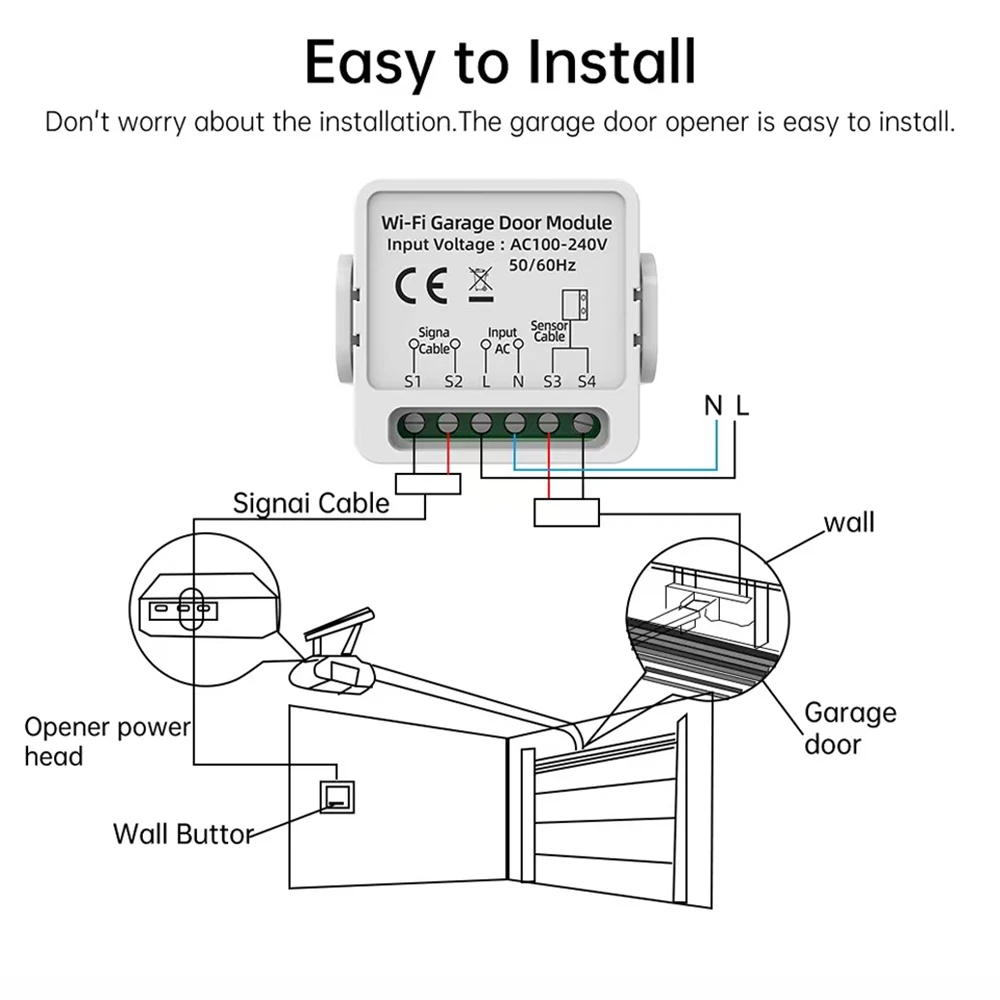 Tuya WiFi Garage Door Opener Controller Gate Opener Module Smart Life APP Remote Alexa Google Home Alice Voice Control