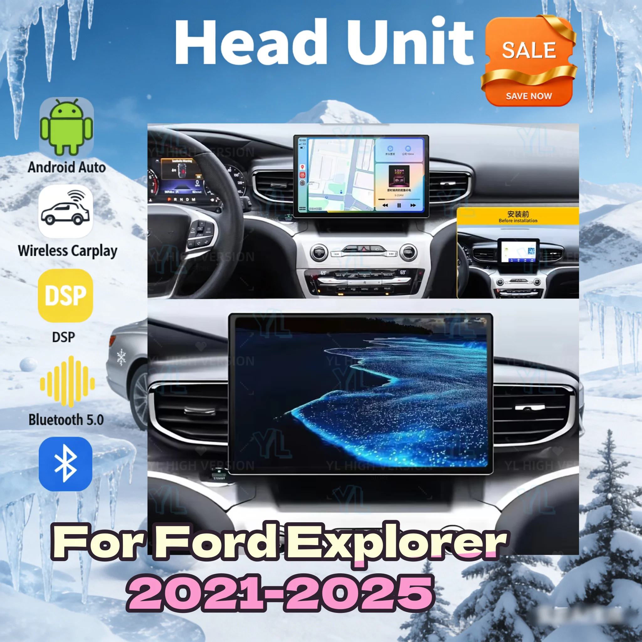 

12.5inch Android 13.0 Auto Multimedia Video Player For Ford Explorer 2021-2025 Car Radio Carplay Navi Stereo Head Unit WIFI 4G