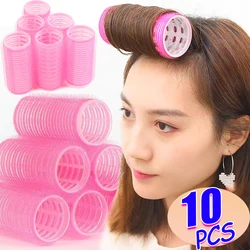 Self-adhesive Hair Roller Plastic No Heat Air Bangs Rollers Curlers DIY Hair Curling Styling Tool for Women Pink Roller
