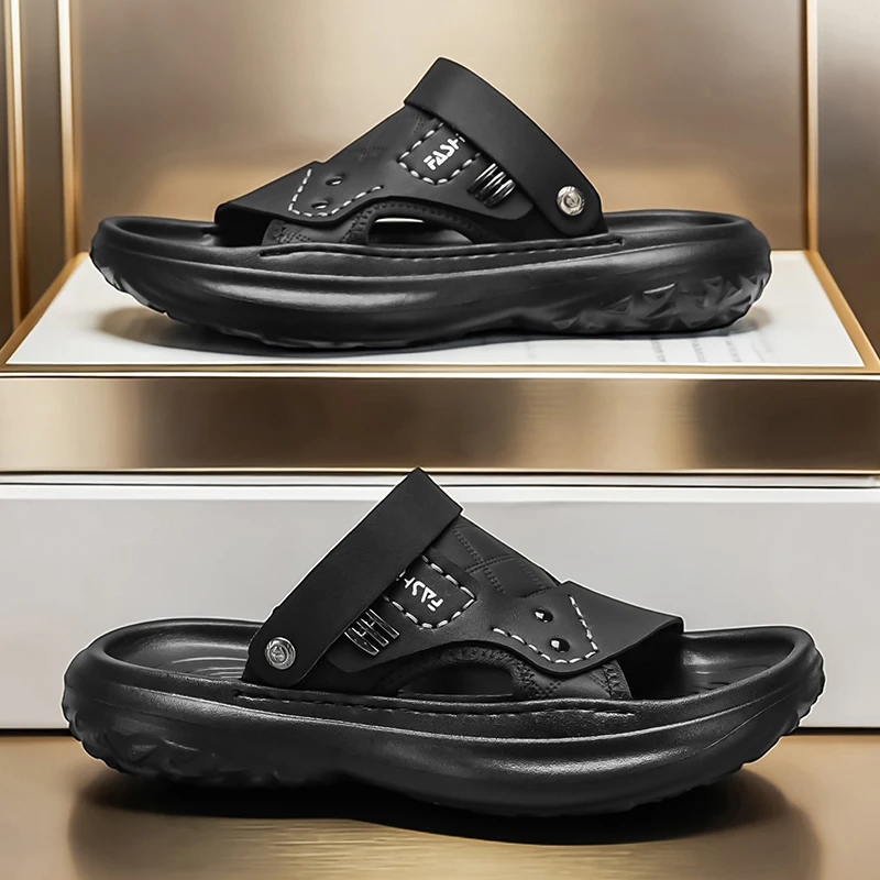 

Men's slides casual Thick sole sandals summer breathable light soft sole outdoor beach shoe Quick dry sports double-use slippers
