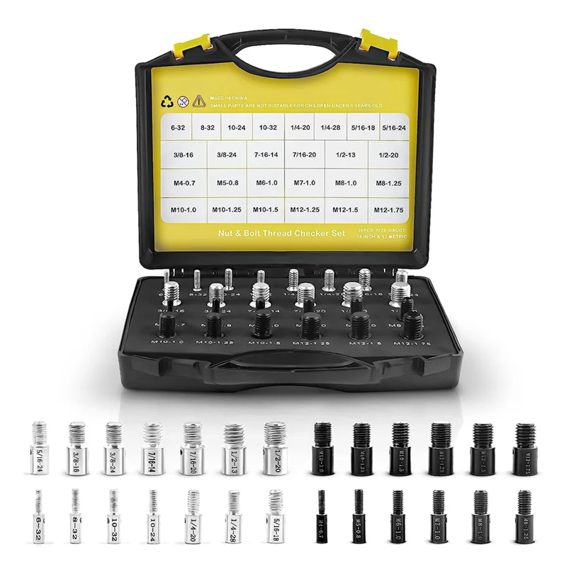 26Pcs Nut and Bolt Thread Checker- Thread Gauge Suitable for Detecting Fixed Bolts or Threaded Holes in Enclosed Areas