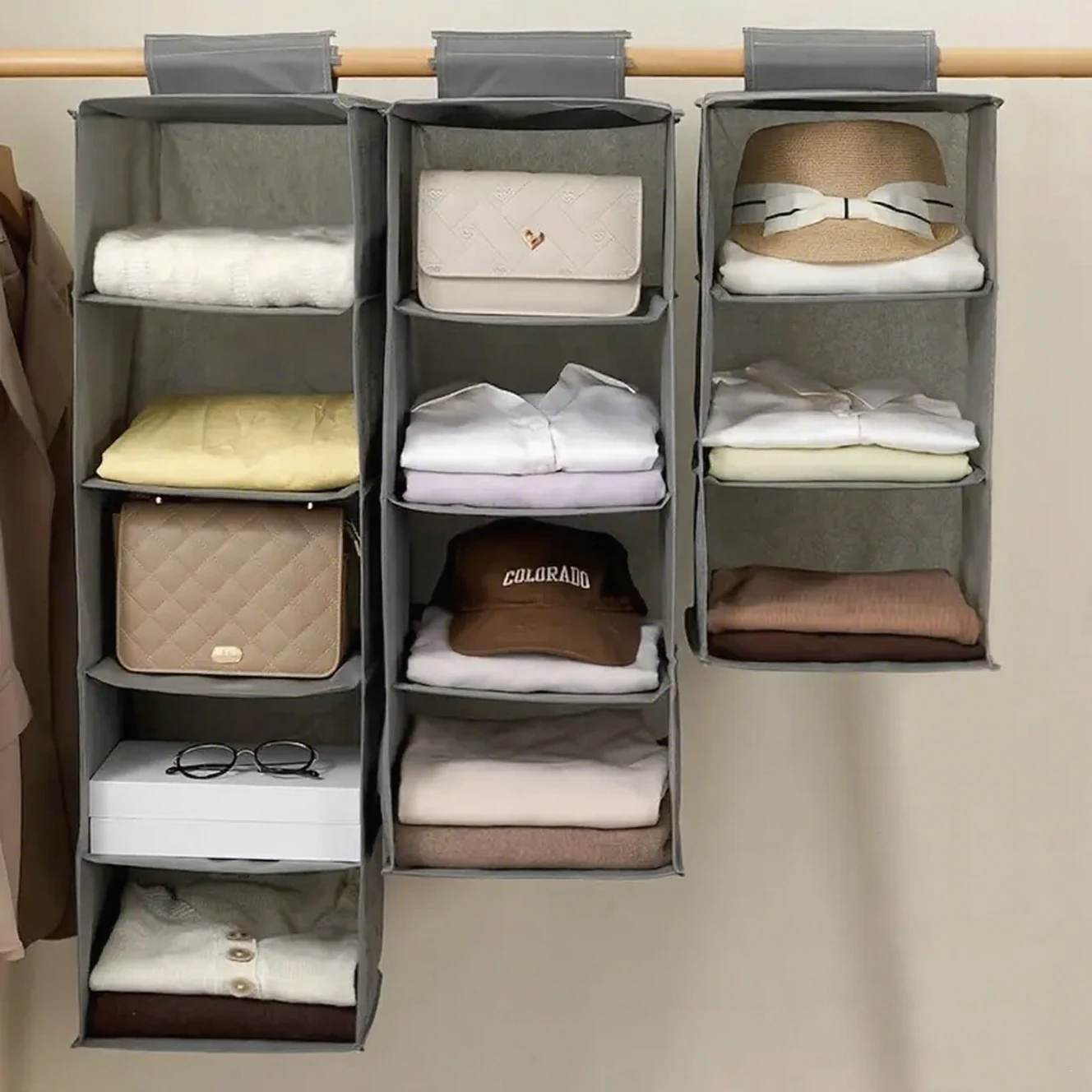 

5 Layers Wardrobe Hanging Organizer Storage Bag With 2 Drawer Hat Cap Clothes Socks Pants Shoe Rack Organizer For Bedroom Closet