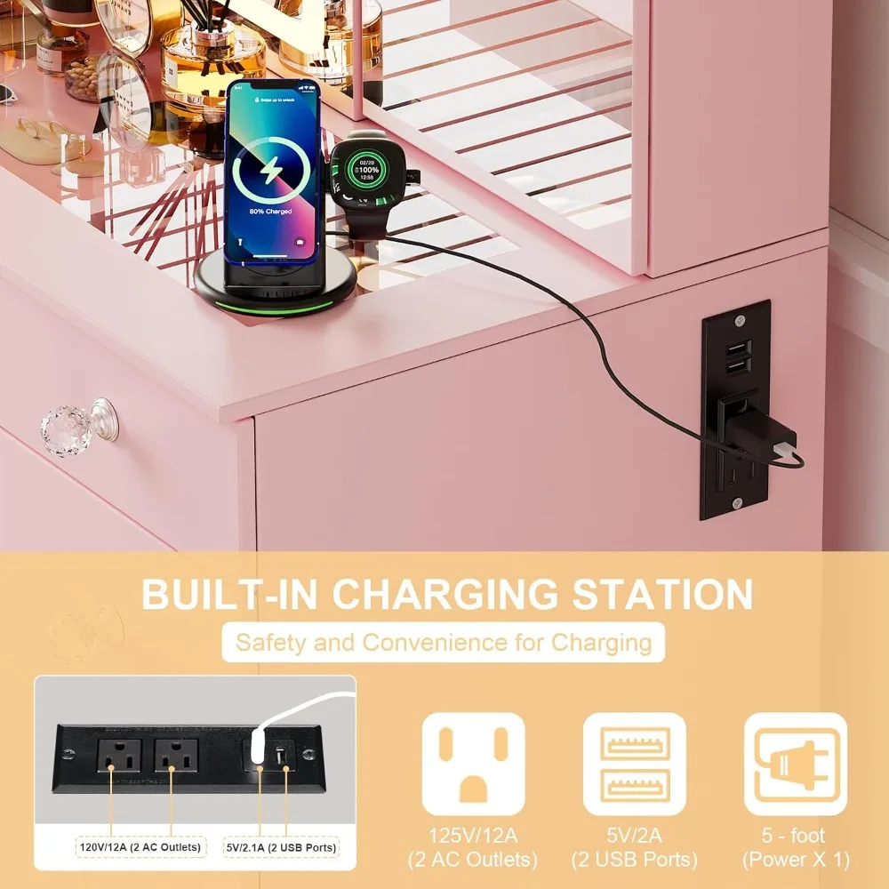 طقم زينة بمرآة مضيئة مع مكتب كبير وتخزين 11 درج #6