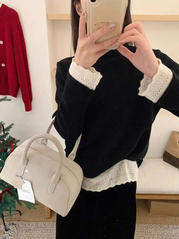 التخسيس لصق طويل Sve قاعدة irt المرأة Faionable Sli شتاء جديد Sle النسخة الكورية تصميم فضفاض صالح الدانتيل