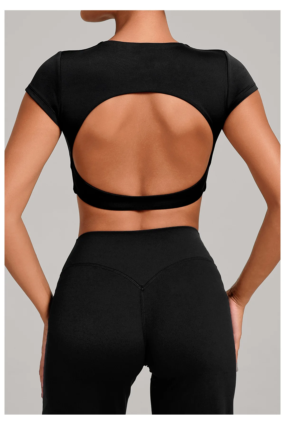 Gym Workout Clothes Backless Running Sports Top Double-layer Stitching No Chest Pad Yoga Wear Fitness Short Sleeve for Women