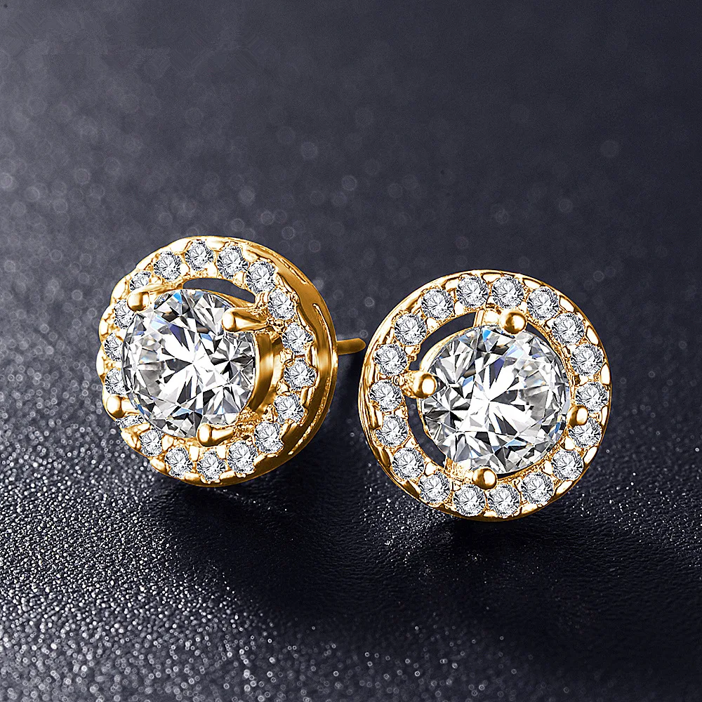 Gorgeous Men\'s and Women\'s Round Zircon Earrings Fashion Hip-hop Simple Sparkling Earrings Romantic Valentine\'s Day Gift aretes