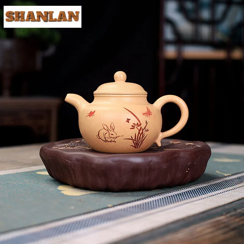 

270ml Yixing Purple Clay Teapots Handmade Jade Rabbit Lotus Seeds Pot Raw Ore Section Mud Tea Soaking Kettle Zisha Tea Set Gift