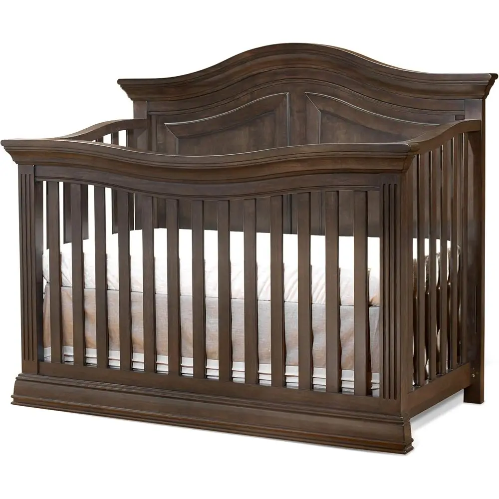 

4-in-1 Convertible Crib, Classic Design, Chocolate Brown Finish, Wooden Baby Bed, Toddler Bed, Child's Daybed