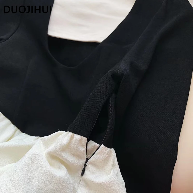 DUOJIHUI Autumn New Chic Neck Contrast Color Female Tops Korean Style Loose Simple Long Sleeve Fashion Slim Casualwomen Clothes