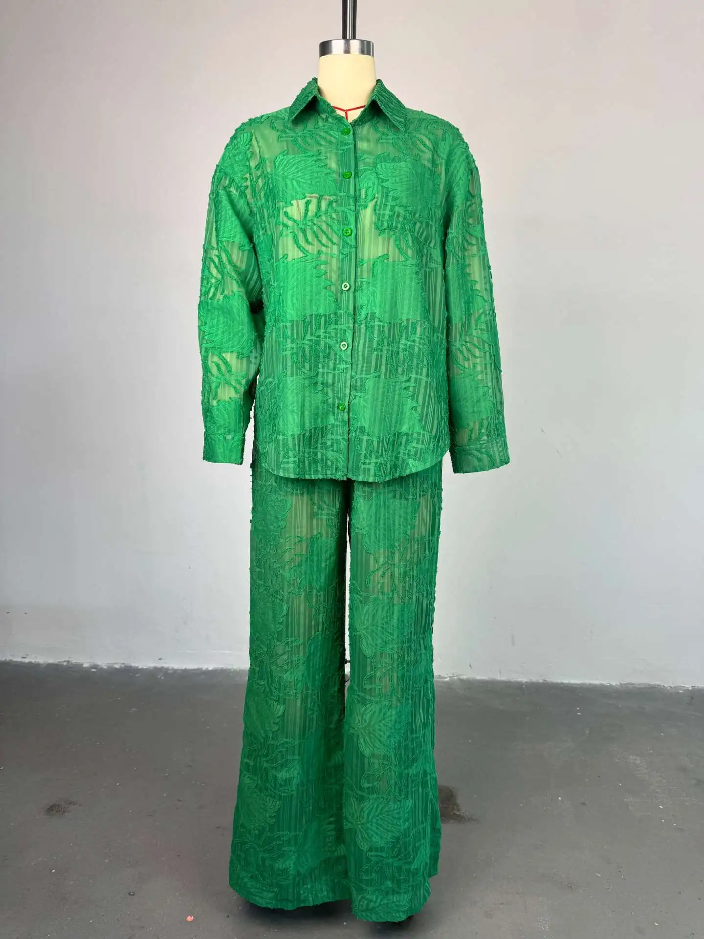 Setelan Wanita Sister Star Kemeja Lengan Panjang Saku Tambalan Kerah Segar Manis Celana Lurus Pinggang Tinggi Set Dua Potong Komuter