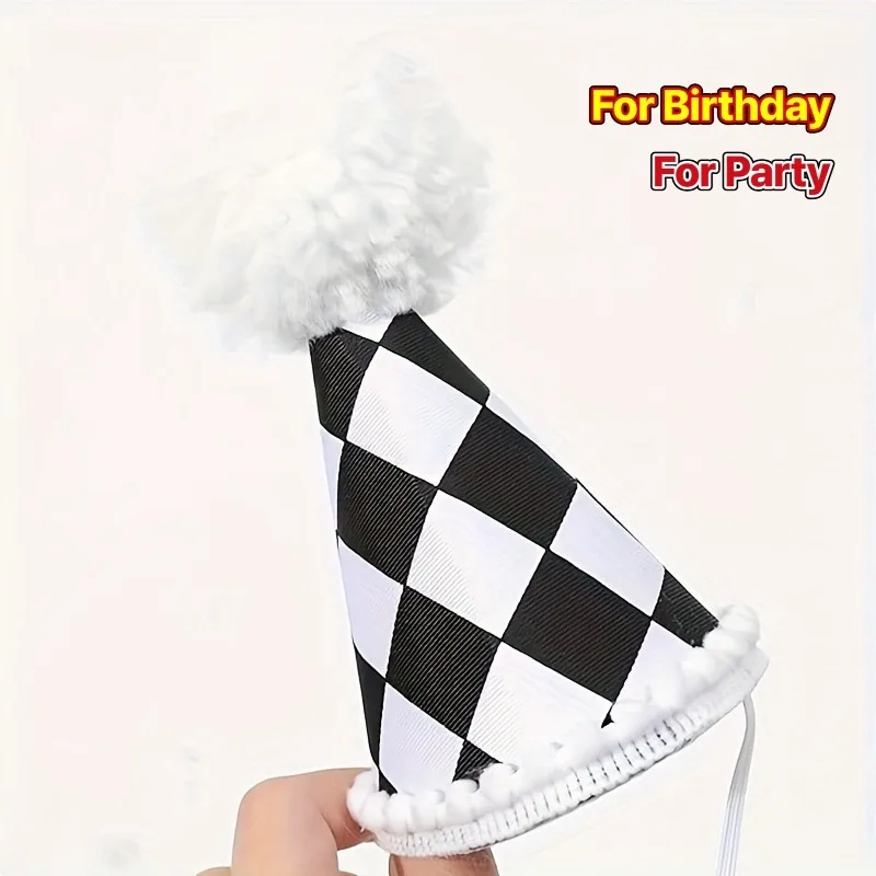 Geburtstagshut im Rennstil, schwarz-weiß kariert, die perfekte Wahl für Partydekorationen, Foto-Requisiten, ideal für festliche Zusammenkünfte.