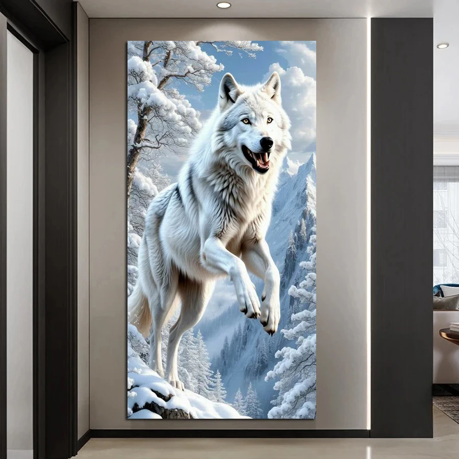

Moon Snow White Wolf Large Size New Diy Diamond Arts Painting Kits Animals Full Drill Mosaic Embroidery Picture Wall Decor