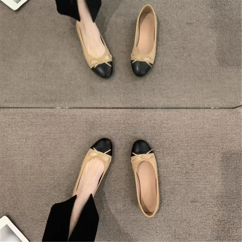 Nuovo stile moda donna punta tonda donna mocassini scarpe eleganti nero Beige marrone tacco basso poco profondo Casual Mary Janes Flats