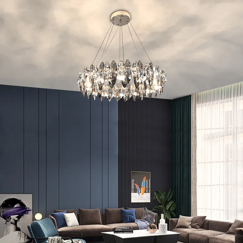 Modern transparent crystal chandelier Luxury LED lights simple living room bedroom dining chandelier Creative indoor lighting