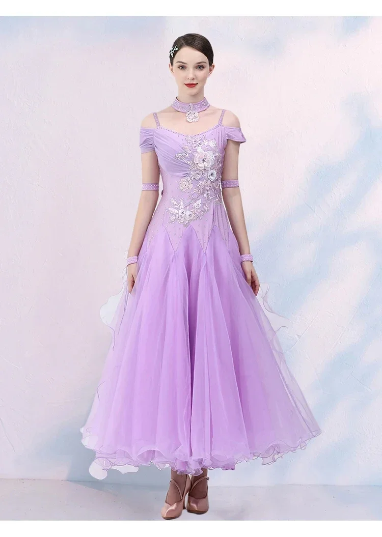 Wine Red Rhinestones Ballroom Dress Standard Plus Size Ballroom Dance Competition Dress Viennese Waltz Dress Foxtrot Dance Wear