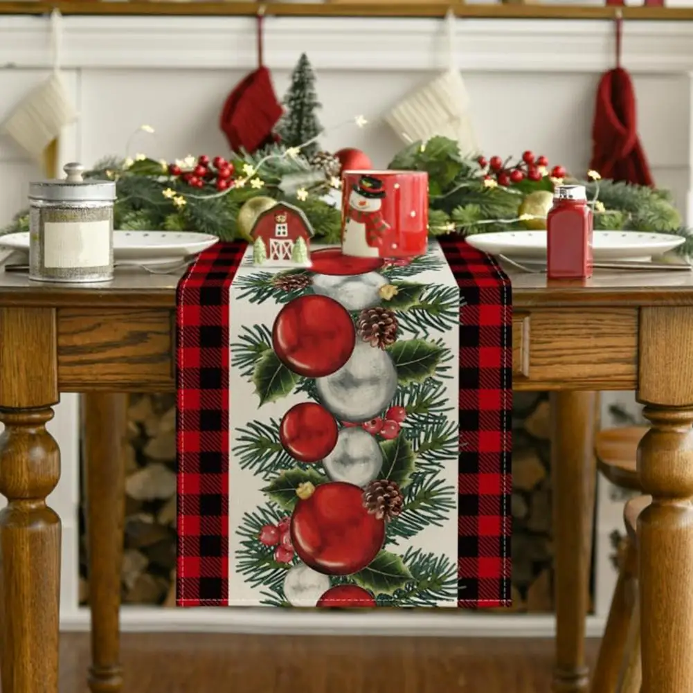 Colorful Table Runner Festive Christmas Table Runner with Pinecone Pine Leaf Print Protects Table from Heat for Holiday